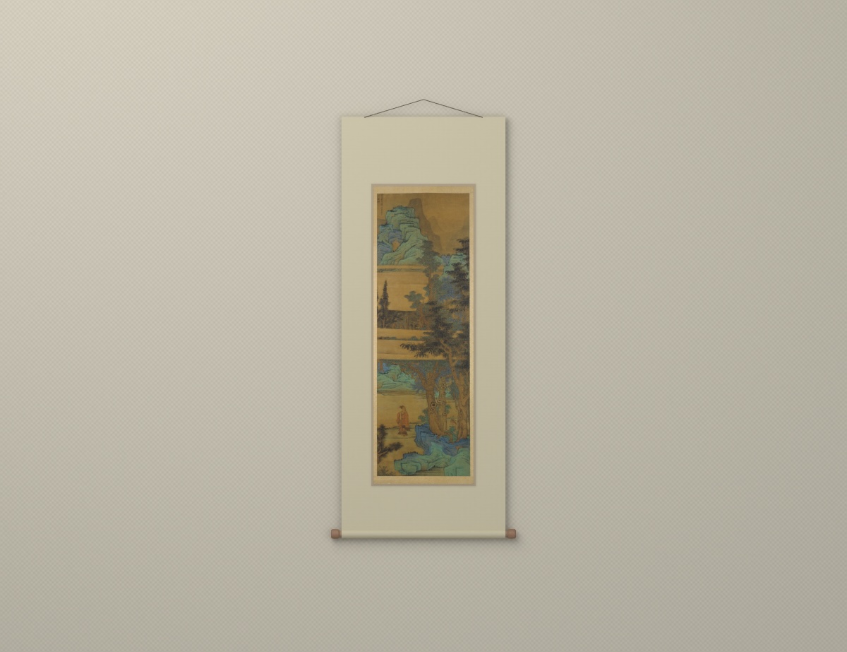 松下听山，中式立轴 · 素绢裱边的带框搭配
